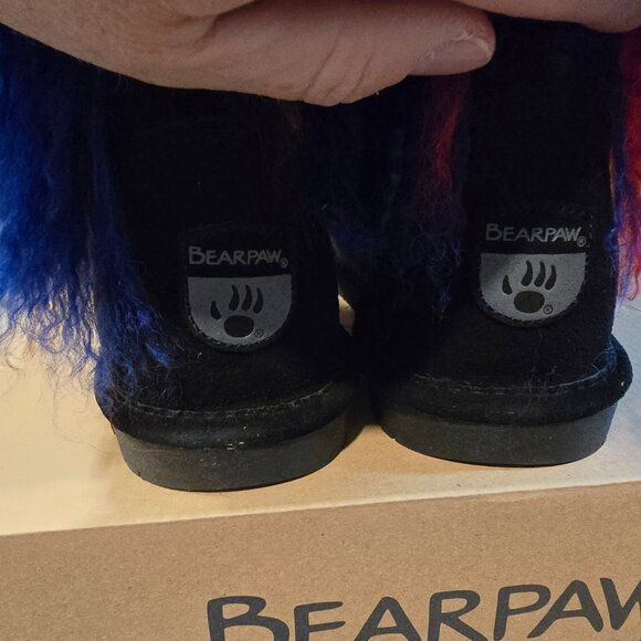 NEW BEARPAW Boo Real Lamb Fur Lined Boots "Rasta" Black / Multi Womens Size 8 - Picture 8 of 13